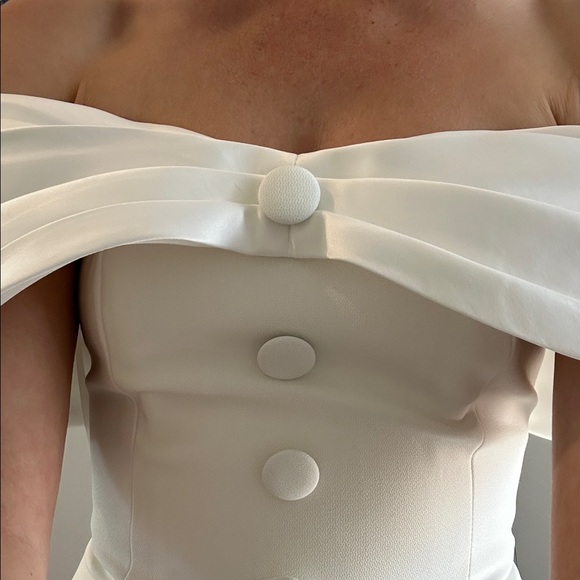 Bridal Off-Shoulder White Midi Dress - Picture 6 of 6